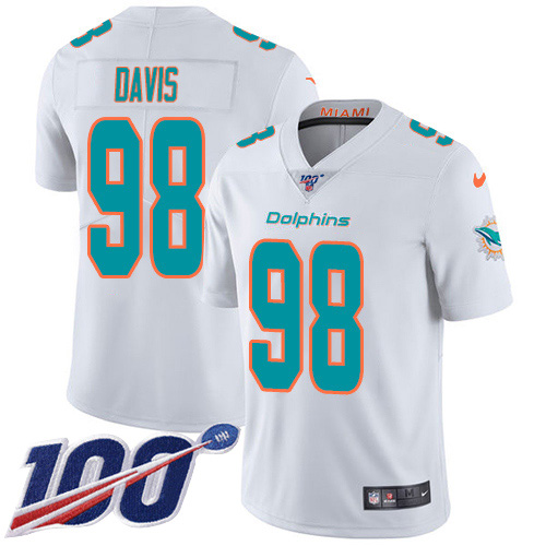 Miami Dolphins #98 Raekwon Davis White Men Stitched NFL 100th Season Vapor Untouchable Limited Jersey